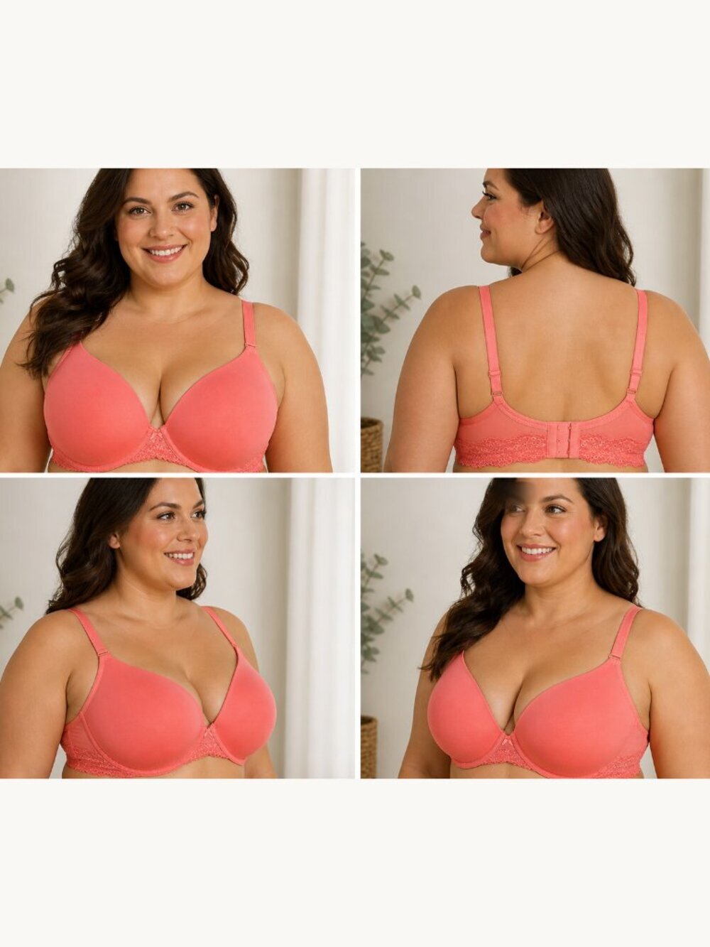 Cacique Cotton Boost Plunge Bra 44DD Pink Lace Trim Excellent Condition